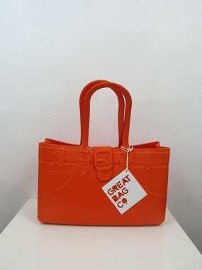 NWT Great Bag Co Model M. Topaz Bright Orange Tote Bag Molded Rubber